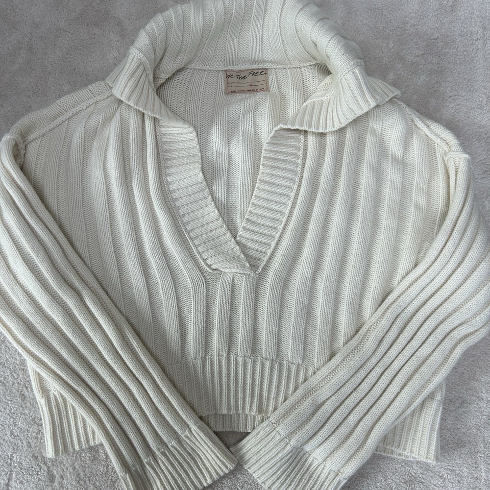 Free People We The Free Sweater Rudi Chunky Knit Funnel Neck Ivory Cream‎ Small